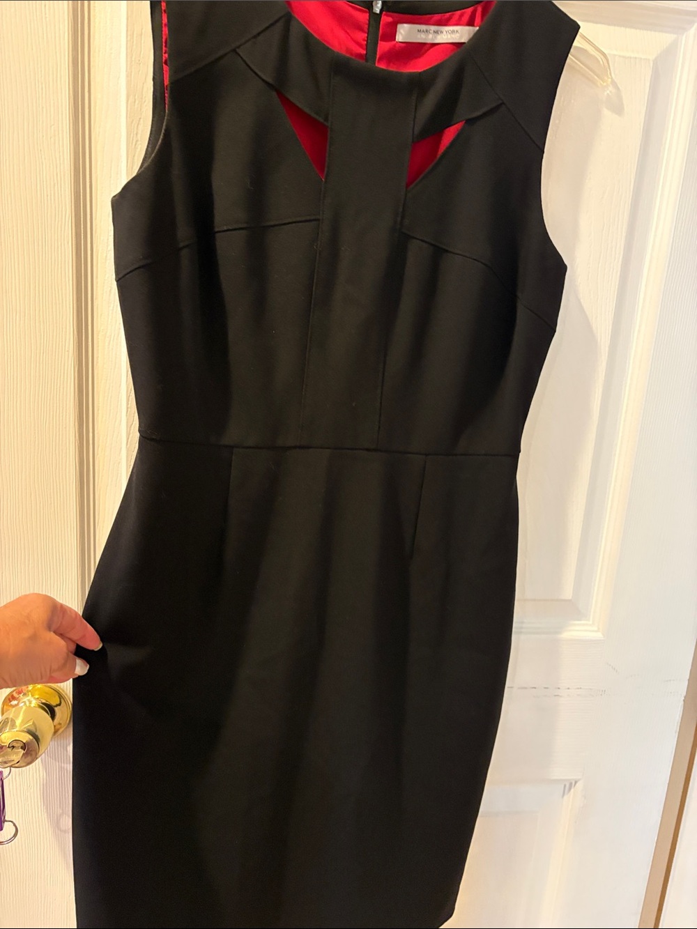 Black Sleeveless Midi Dress with Red Accents by Marc New York